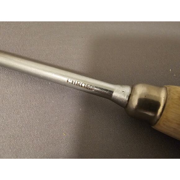 Vintage Ekco Chrome 2-Prong Serving Fork w/Wood Handle - 12-1/2” Length - USA - Picture 8 of 9